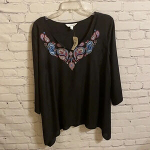 Indigo Black Embroidered Shark Bite Blouse size Large